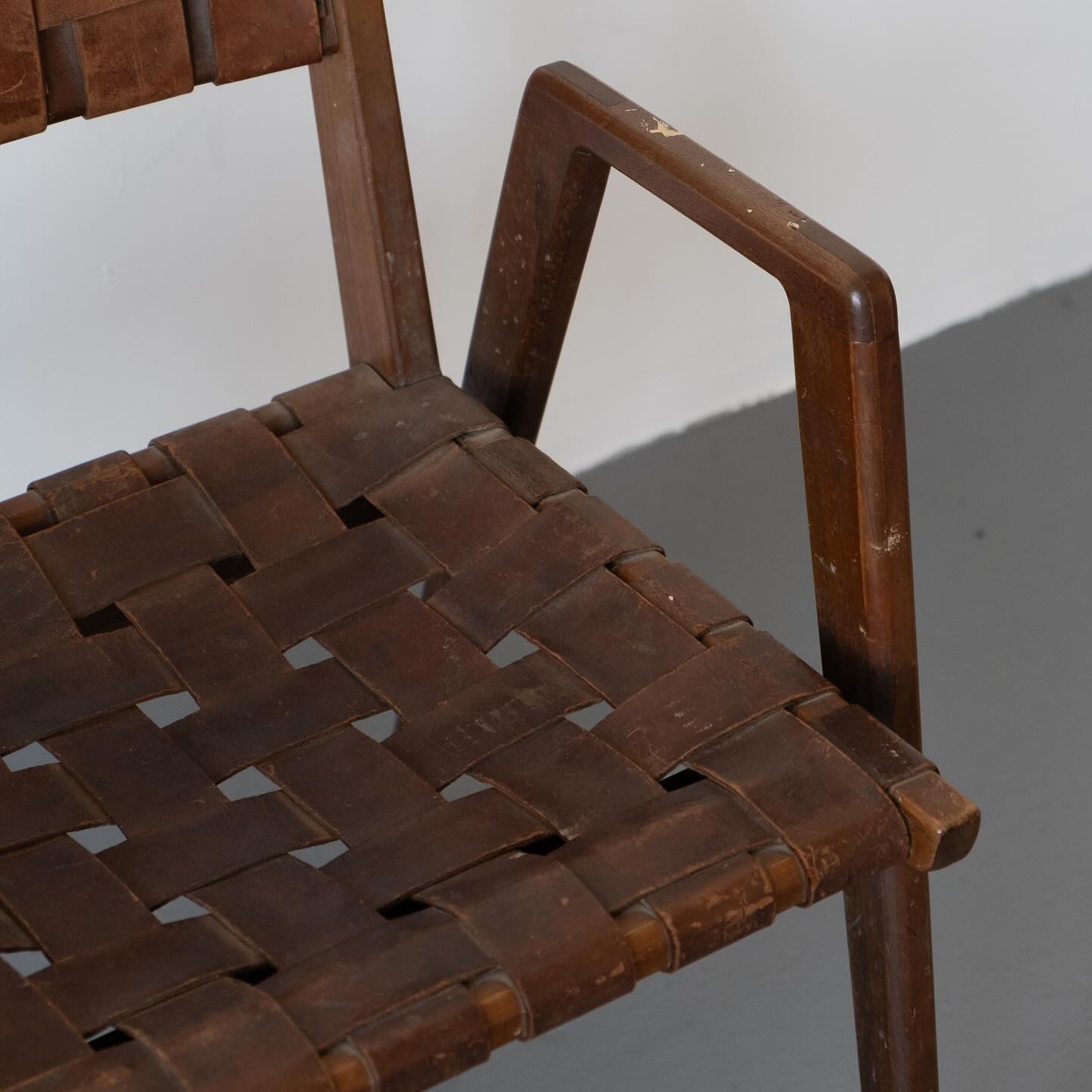 Early Mel Smilow Woven Leather + Wood Armchair