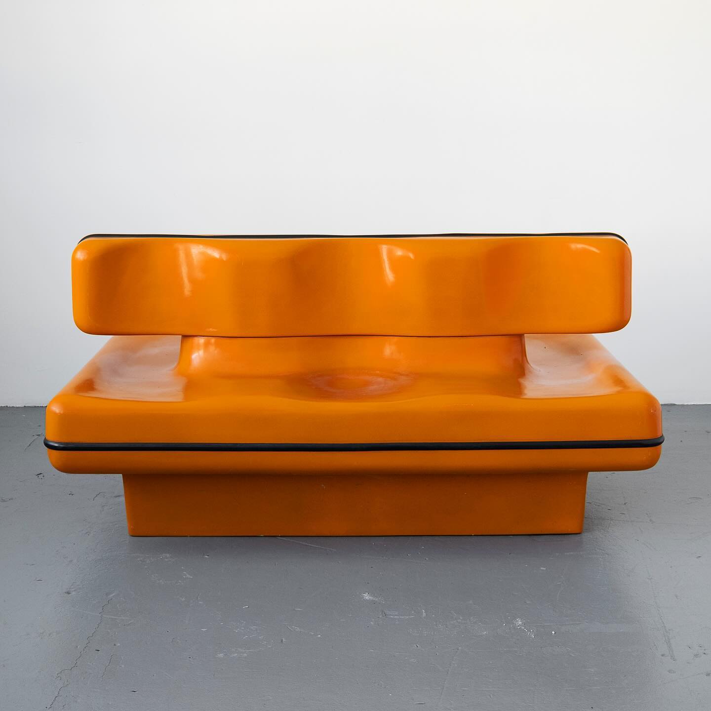 Dominique Prevost + Claude Favariau double sided fiberglass sofa bench in orange 1970s