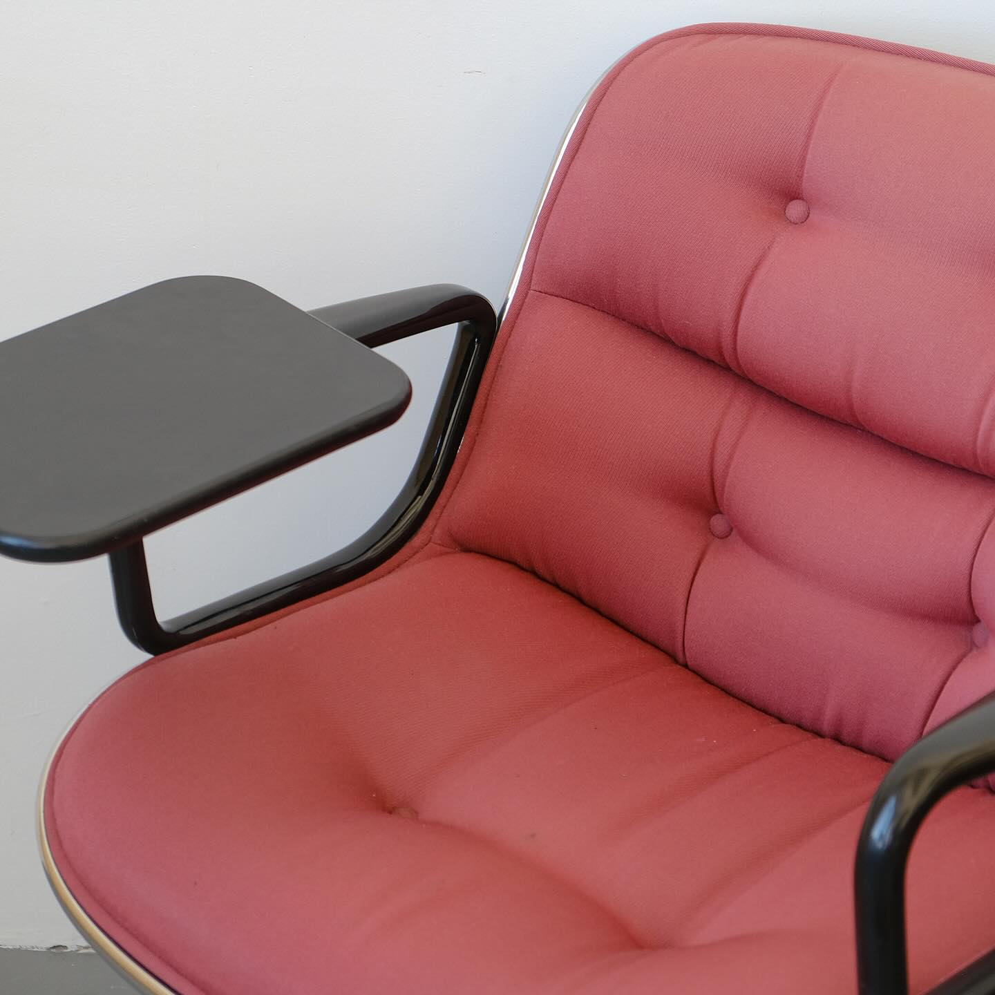 Vintage Charles Pollock Executive chairs by Knoll in blush red with flip up desk (3 available)