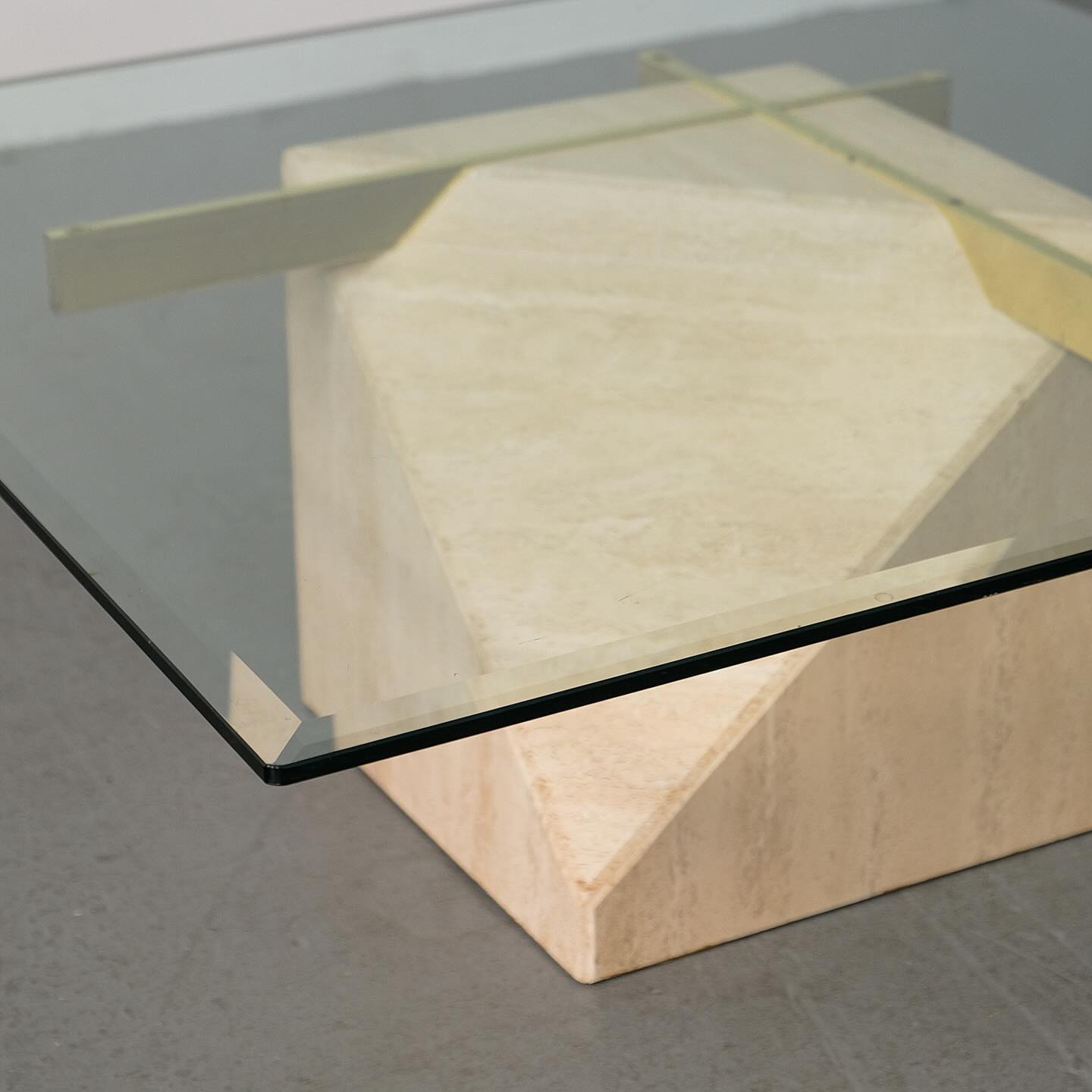 Vintage Travertine + Glass Top Coffee Table