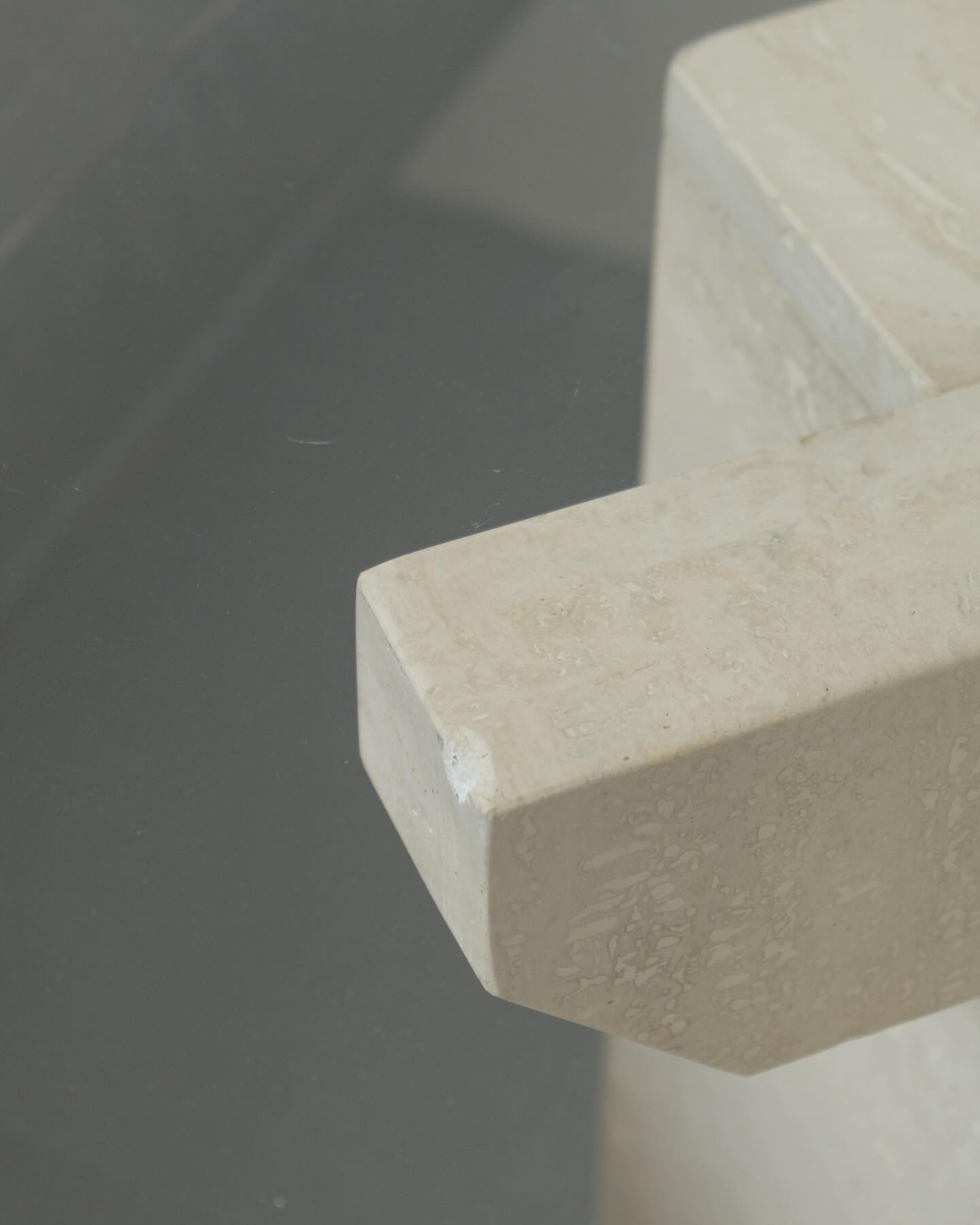 Vintage Travertine and Glass Side Tables 80s