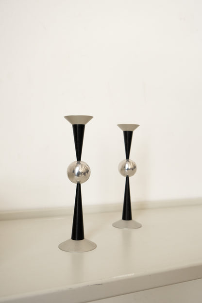 Modern Chrome + Metal Candlesticks (pair)